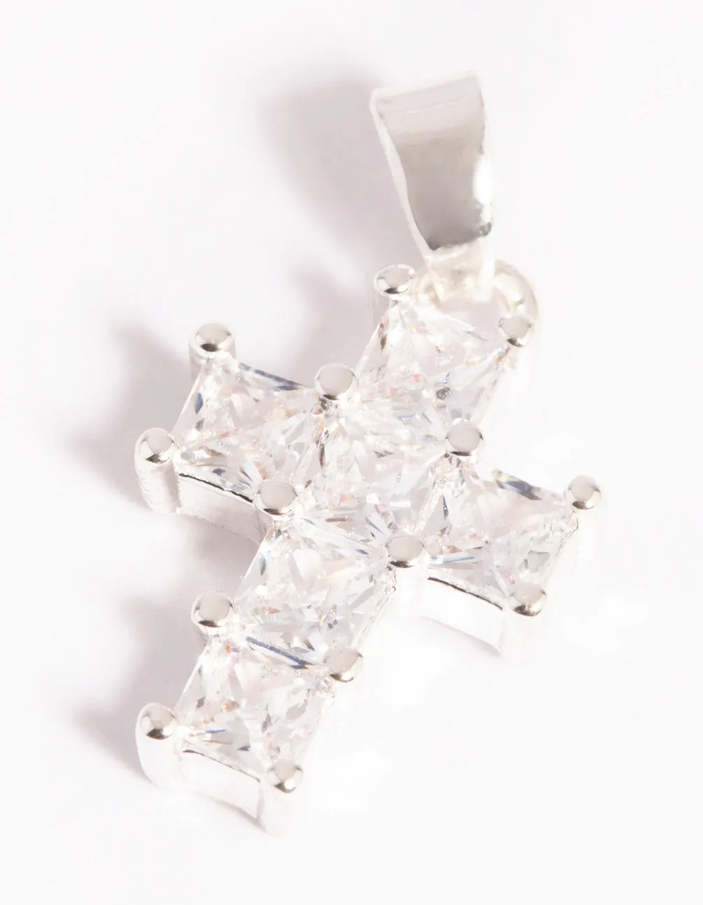 Silver Plated Cross Charm with Cubic Zirconia