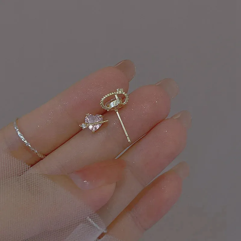 Simple Fashion Zircon Star Moon Mini Earrings for Women Cute Korean Planet Asymmetric Ear Studs Piercing Earrings Jewelry Gifts