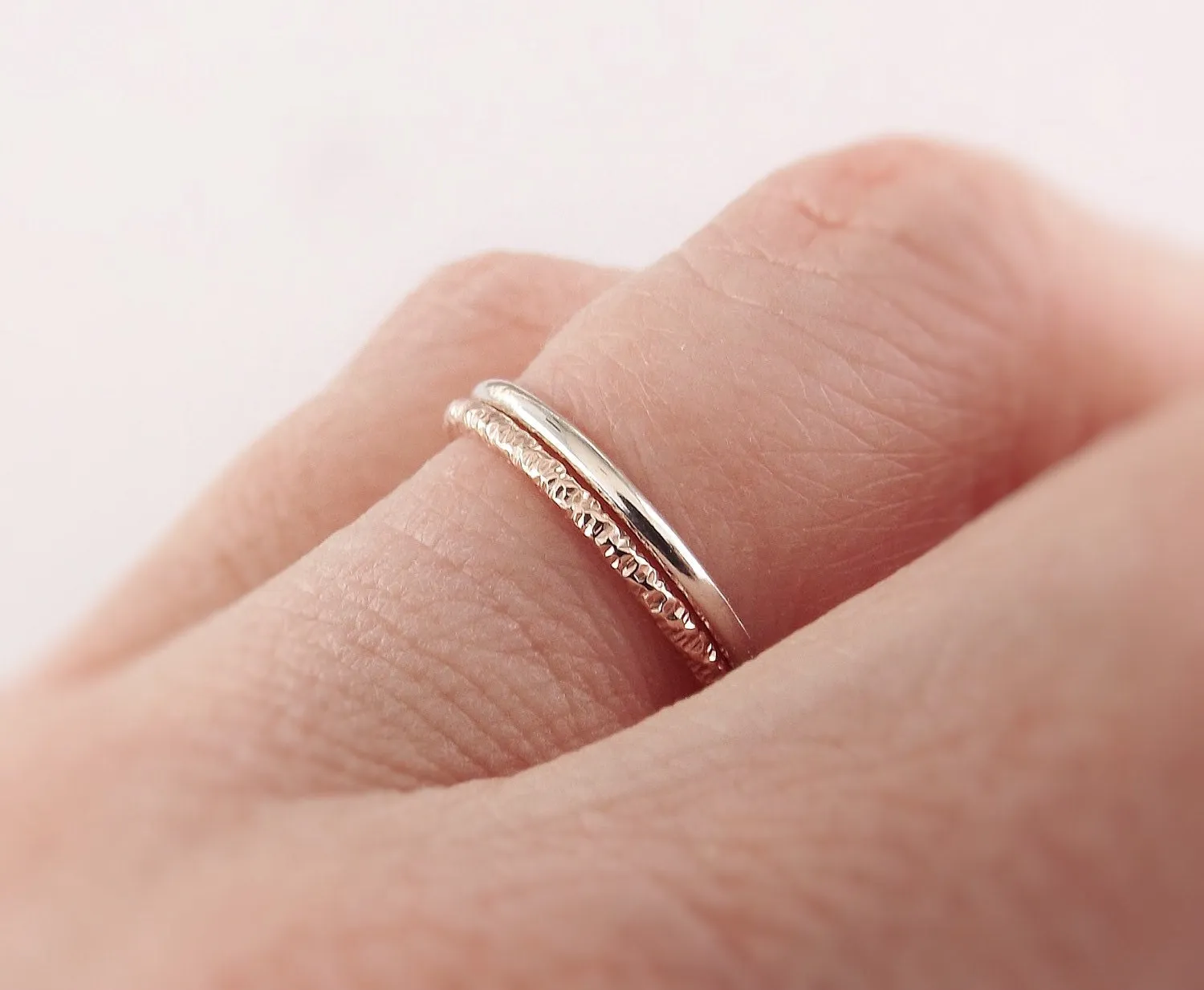 Simple Stacking Set, Mixed Metals Ring Set, Textured Rings, Faceted Ring, Boho Ring Set, Stacking Rings, Boho Chic, Goldfilled and Sterling