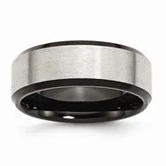 Stainless Steel Beveled Edge Black IP-plated 8mm Brushed Wedding Band Ring