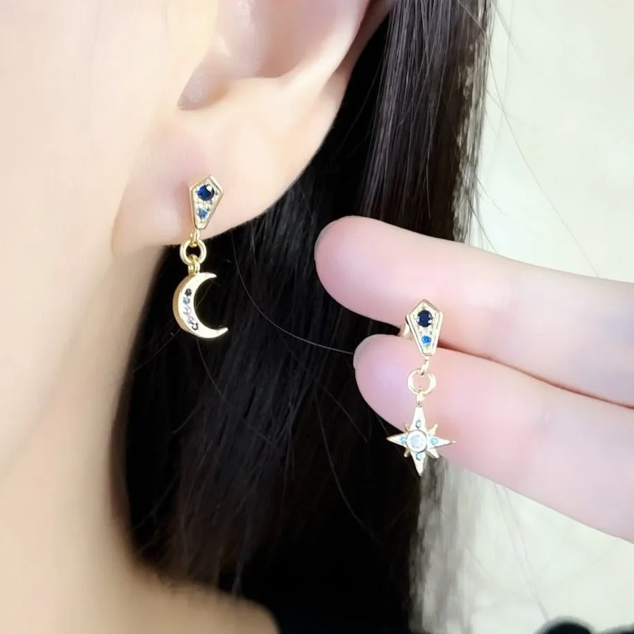 Star & Crescent Moon Drop Earrings