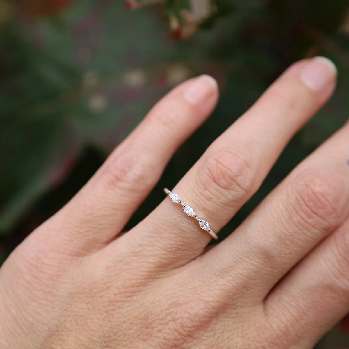 Sterling Silver 3 CZ Marquis Stacking Ring