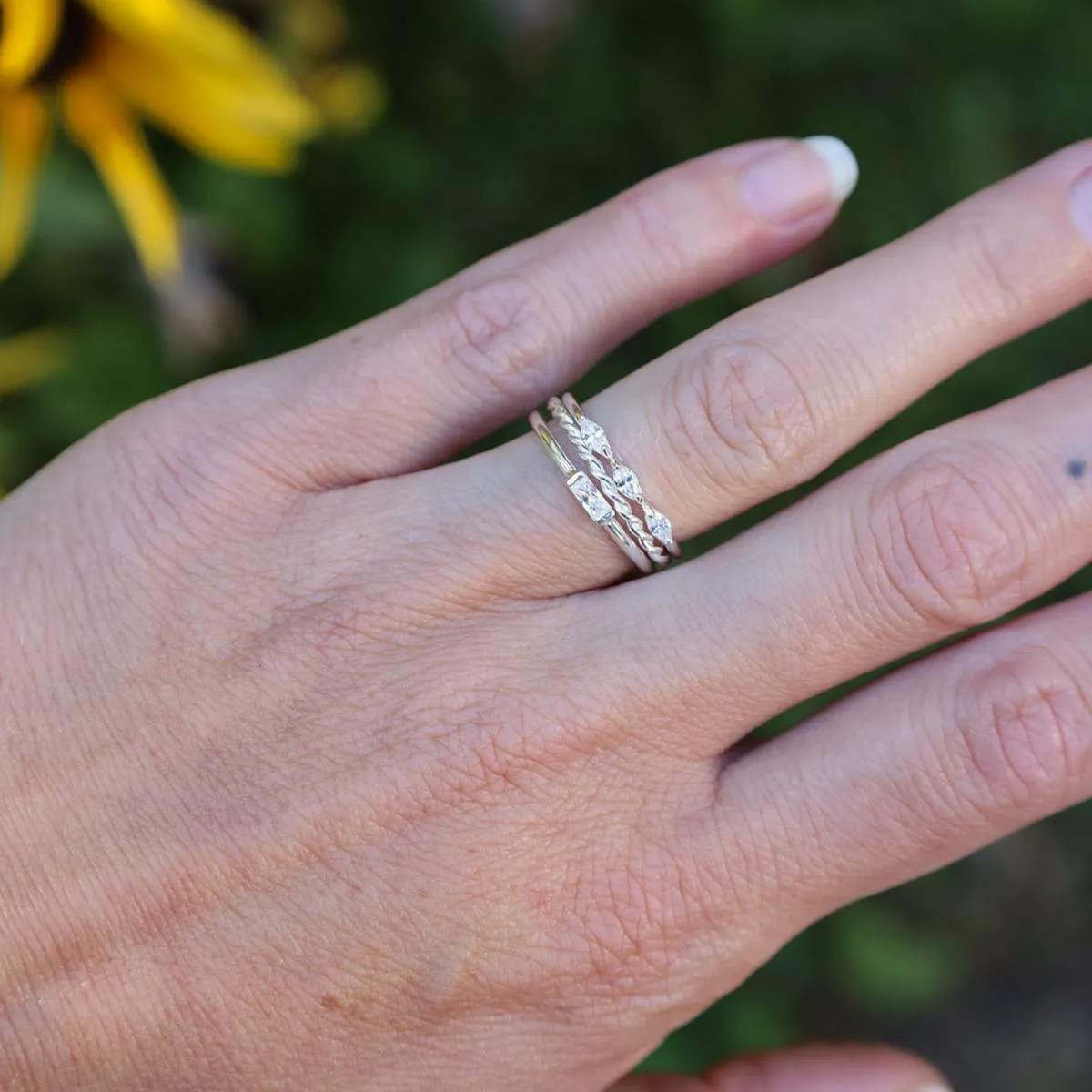 Sterling Silver 3 CZ Marquis Stacking Ring