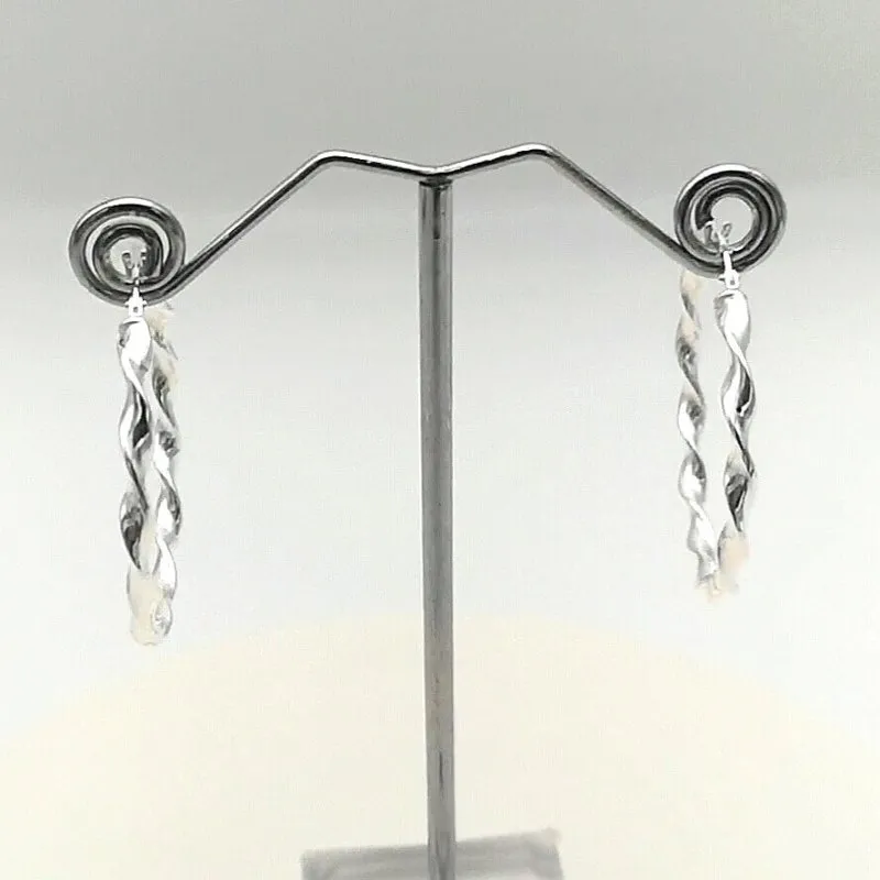 Sterling Silver 36mm Twisted Creole Hoop Earrings