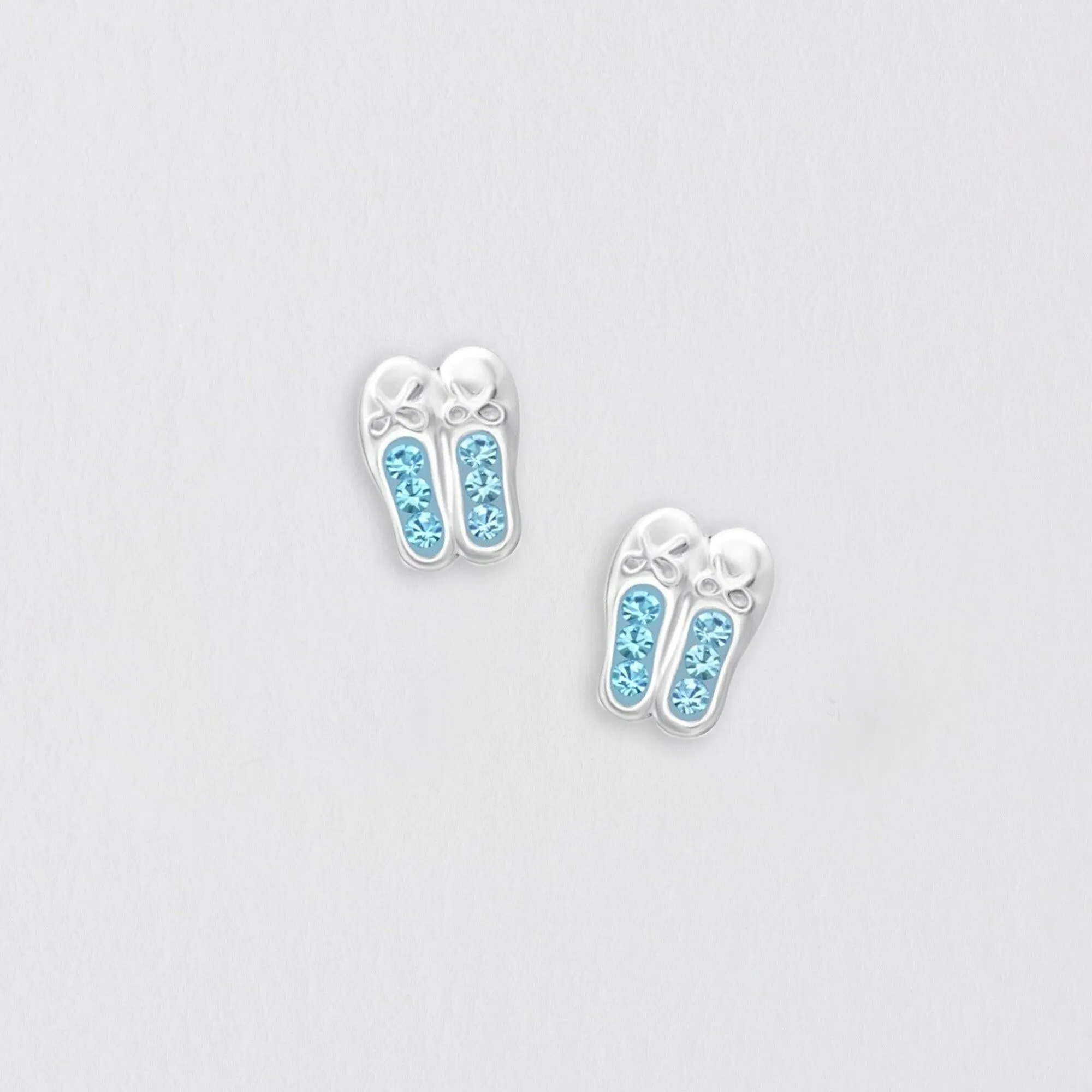 Sterling Silver Ballet Shoe Crystal Ear Studs - Aqua  Elegant Jewelry for Dancers