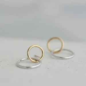 Stud earrings, Sterling Silver, 14k Gold Plated, Cute, Circle, Round, Dangle Earrings, Drop Earrings