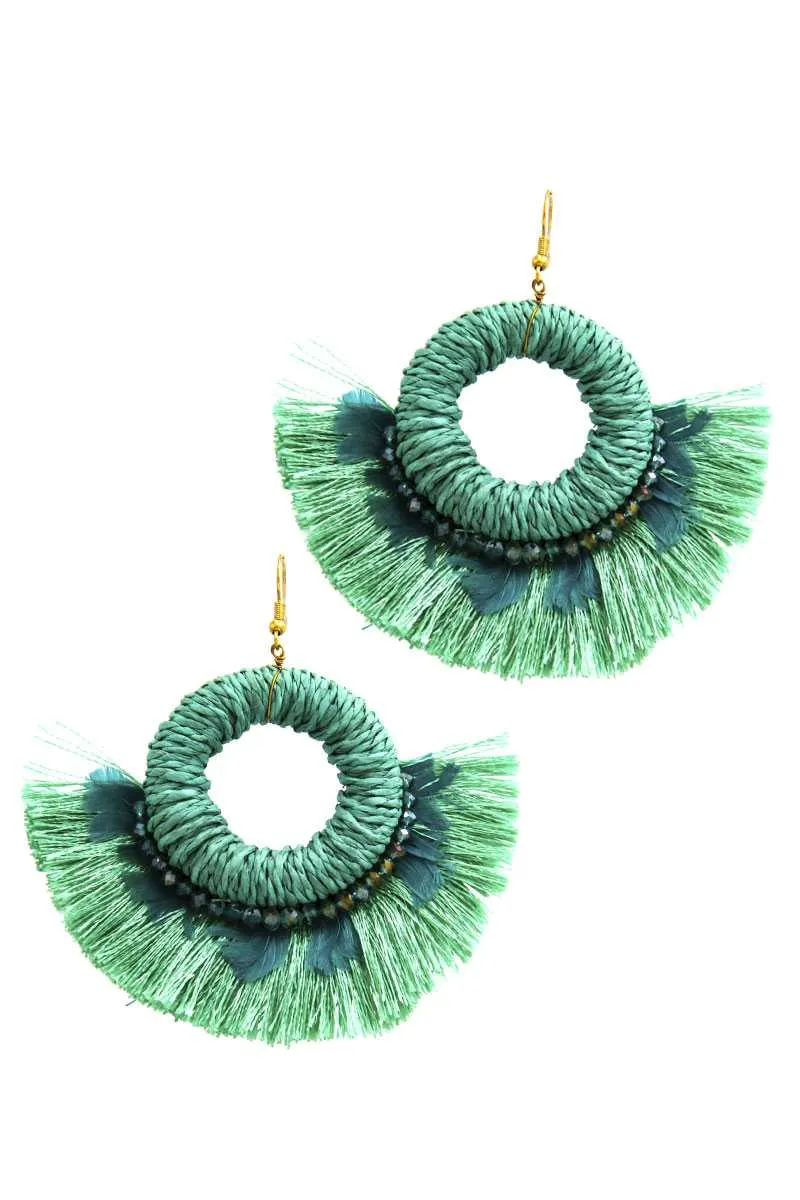 Stylish Feather And Fan Tassel Earring