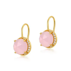 Stylish Round Cut Pink Crystal Silver Hook Earrings