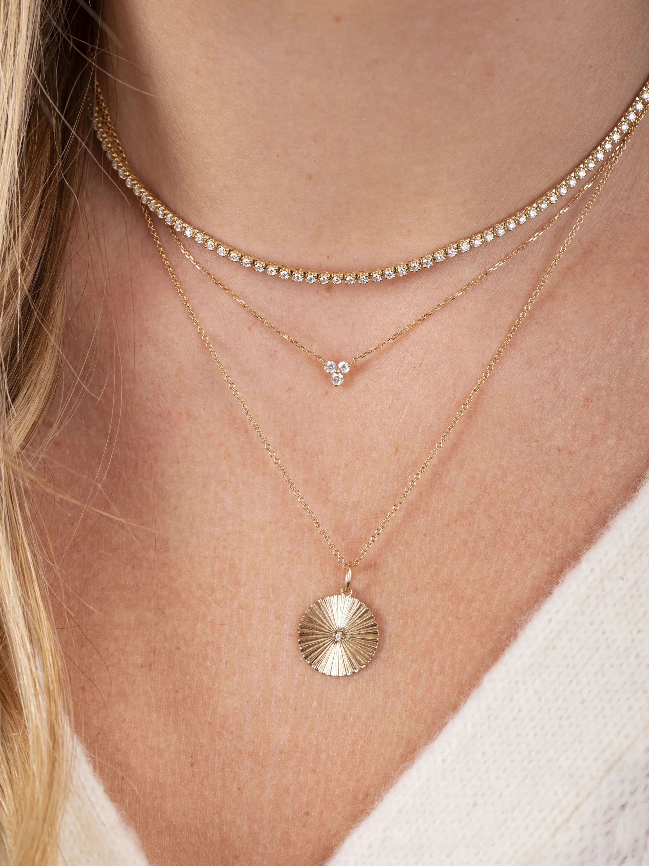 Tiny Trio Diamond Necklace 14K