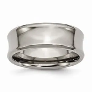 Titanium Concave 8mm Polished Beveled Edge Wedding Band Ring