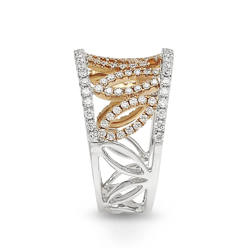 Tricolor Gold Leaf Diamond Ring