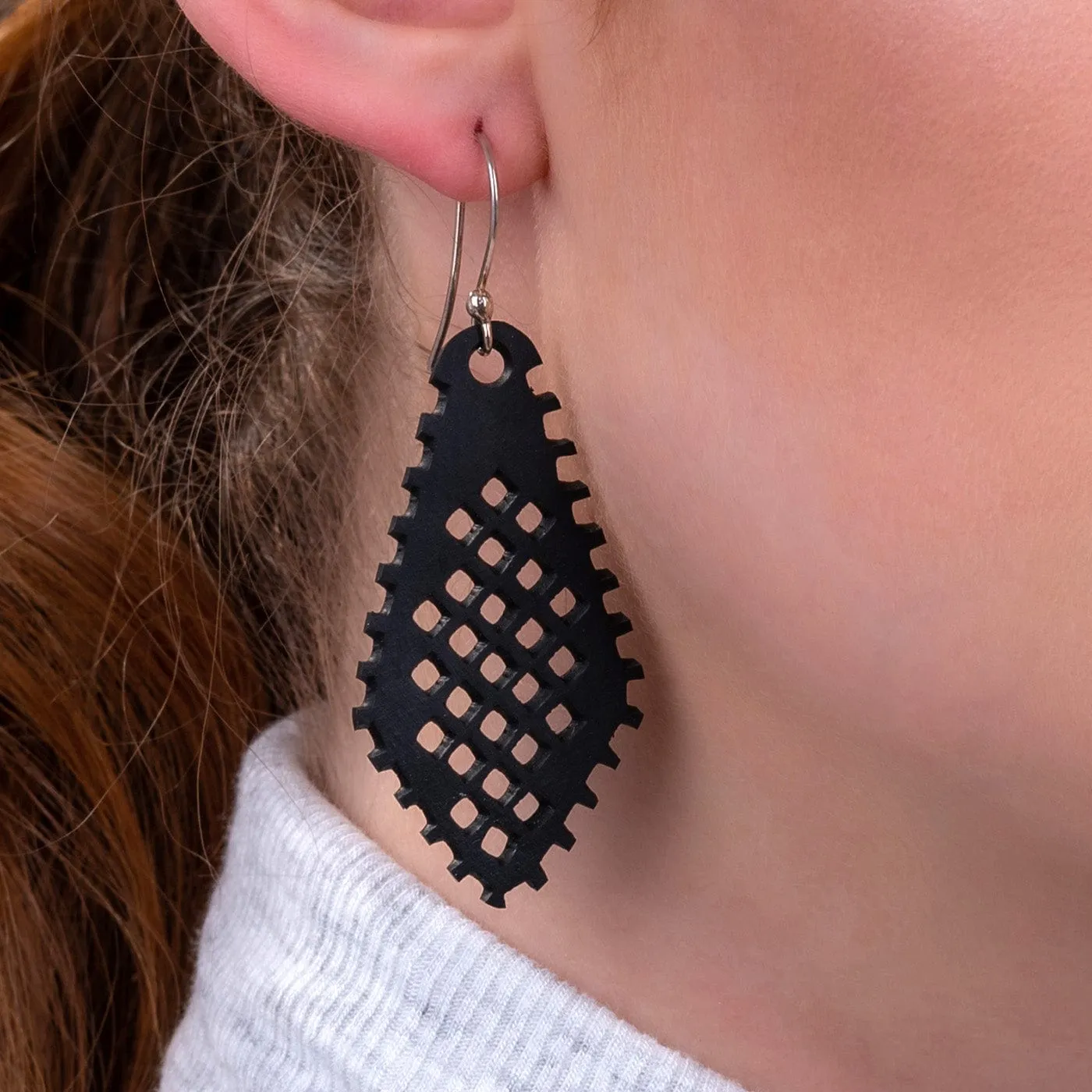 Unique Diamond Handmade Recycled Rubber Earrings