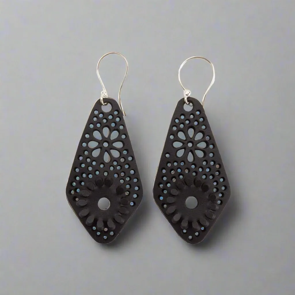 Unique Diamond Handmade Recycled Rubber Earrings