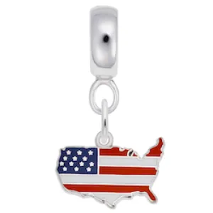 Usa Map Colored Charm Dangle Bead In Sterling Silver