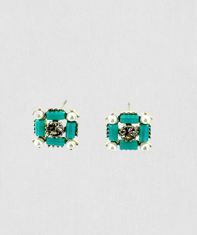 Vintage Earring Stud Geometric Square