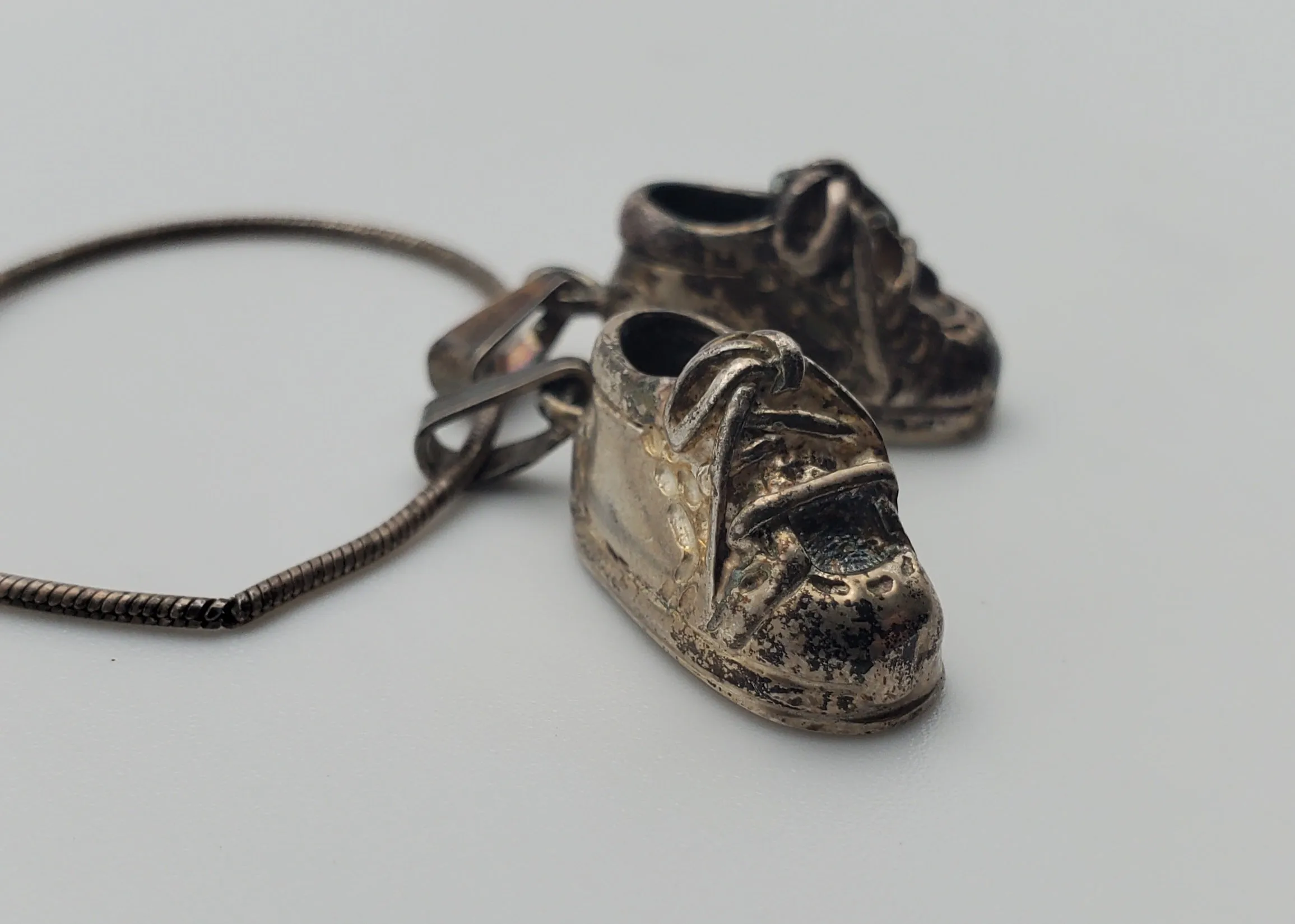 Vintage Sterling Silver Baby Shoe Pendants on Sterling Silver Necklace - 24"