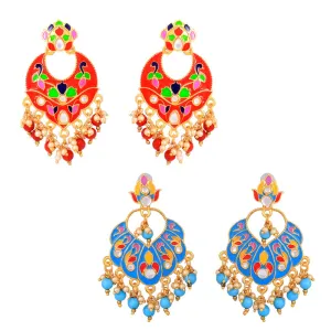 Yellow Chimes Combo 2 Pairs Stylish Meenakari Chandbali Earrings for Women and Girls…