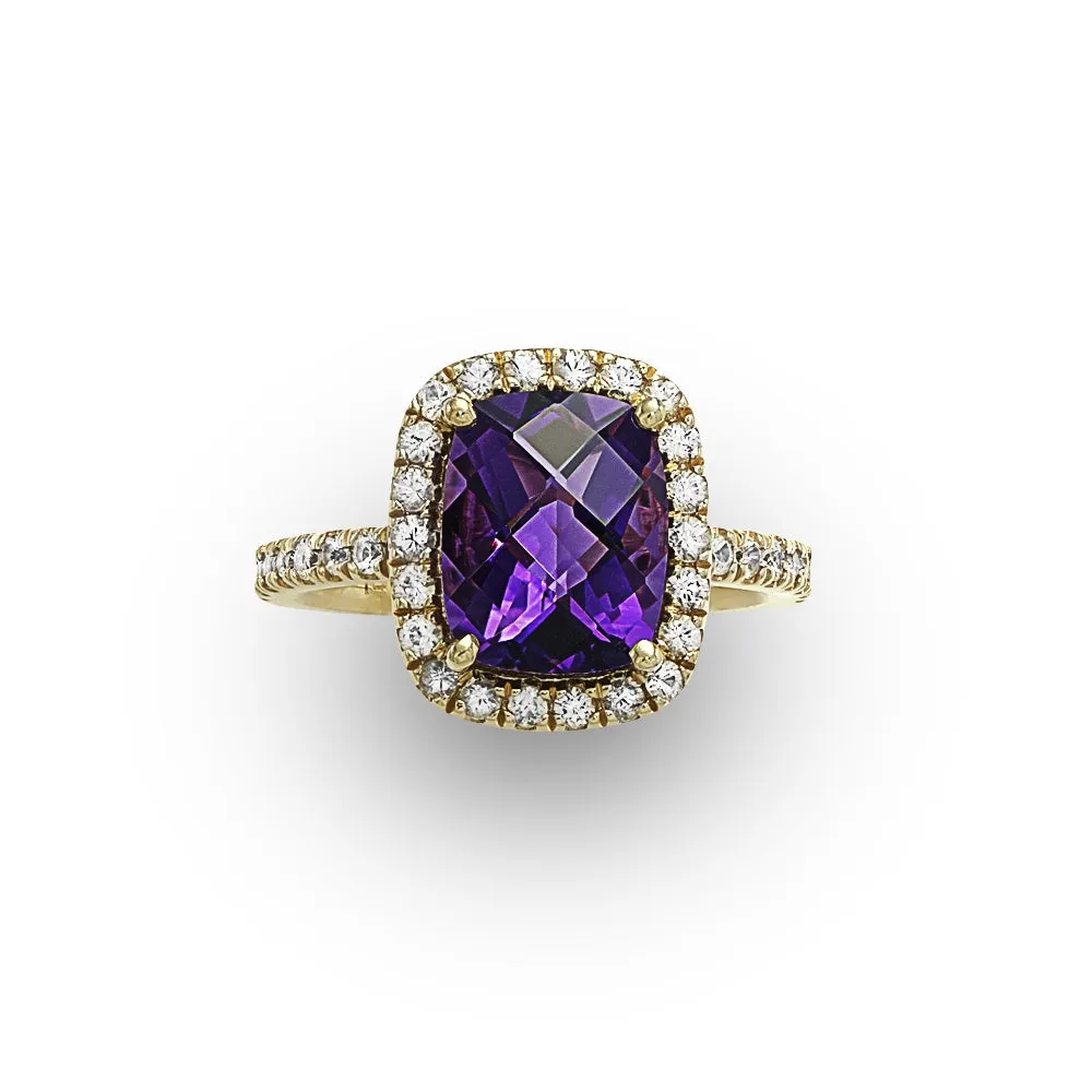 Yellow Gold Amethyst and White Sapphire Ring