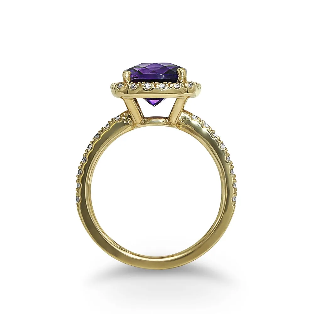 Yellow Gold Amethyst and White Sapphire Ring